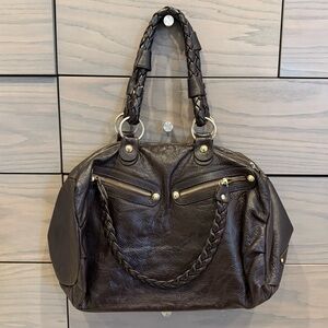 Aleya Chocolate Brown Textured Leather Handbag Tote / Shoulder Bag